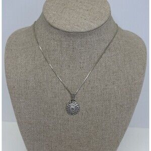 Sterling Silver Circle Marcasite Flower Pendant Necklace 925 Vintage 20"